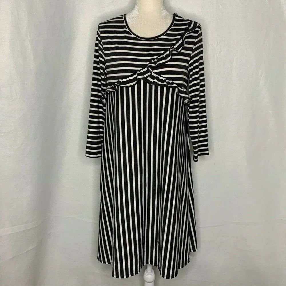 Emberley Striped Midi Dress M Black White A Line